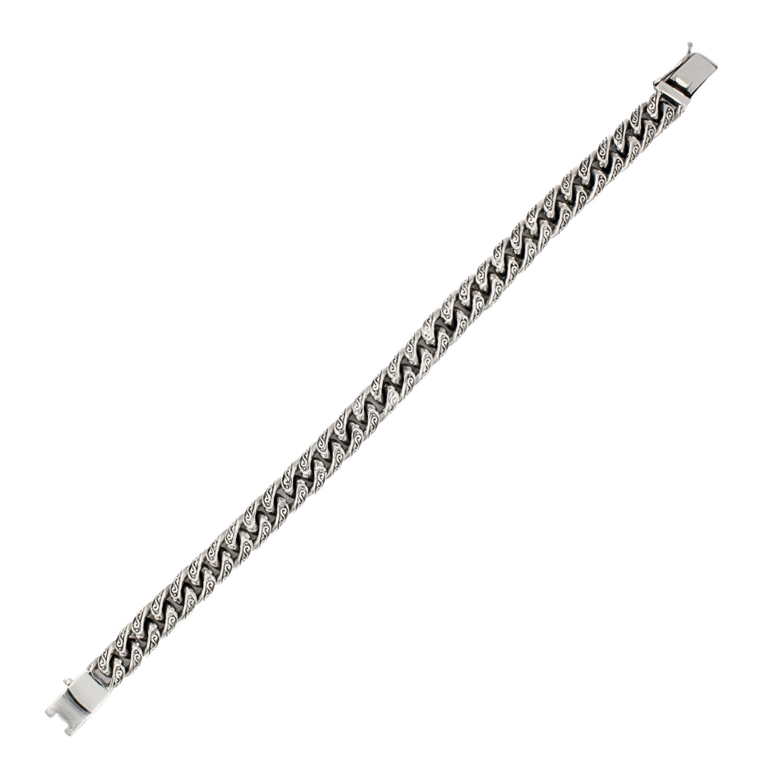 Sterling Silver Cuban Link Bracelet with Motif – 10mm Wide