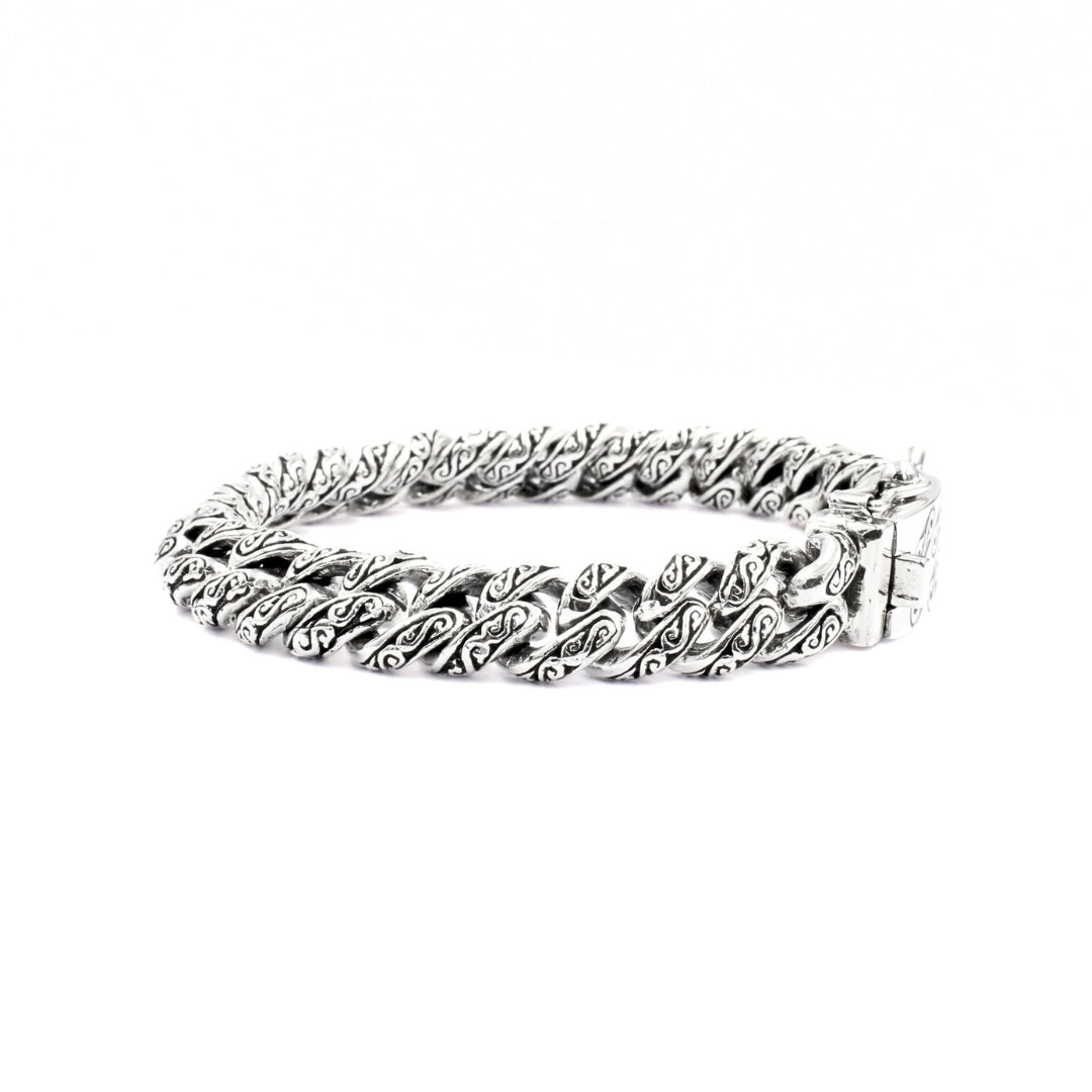 Sterling Silver Cuban Link Bracelet with Motif – 12mm Wide