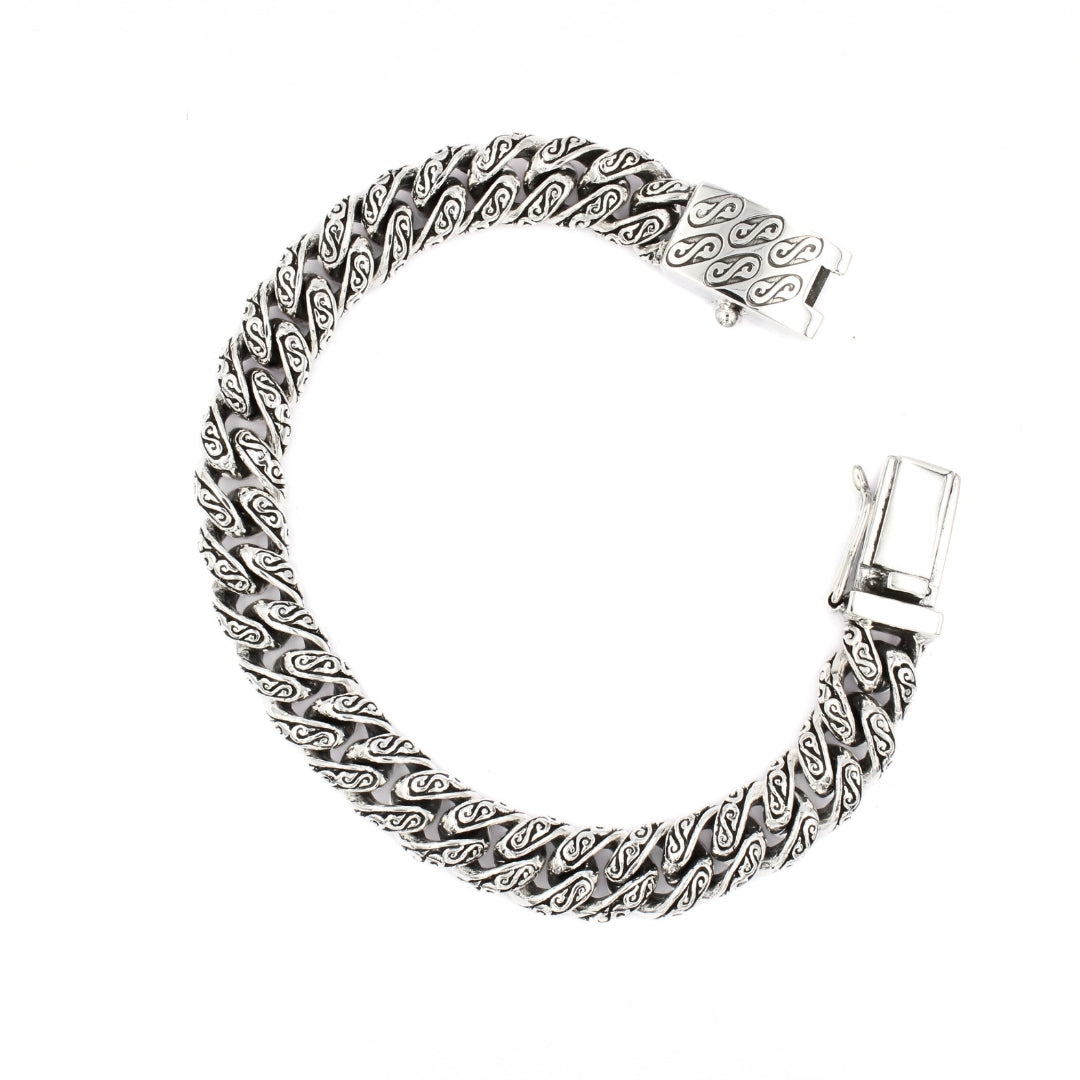 Sterling Silver Cuban Link Bracelet with Motif – 12mm Wide