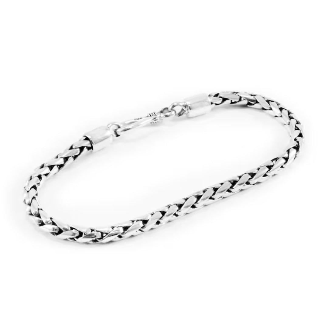 Padian Plat Wheat Weave Bracelet, 4mm Silver