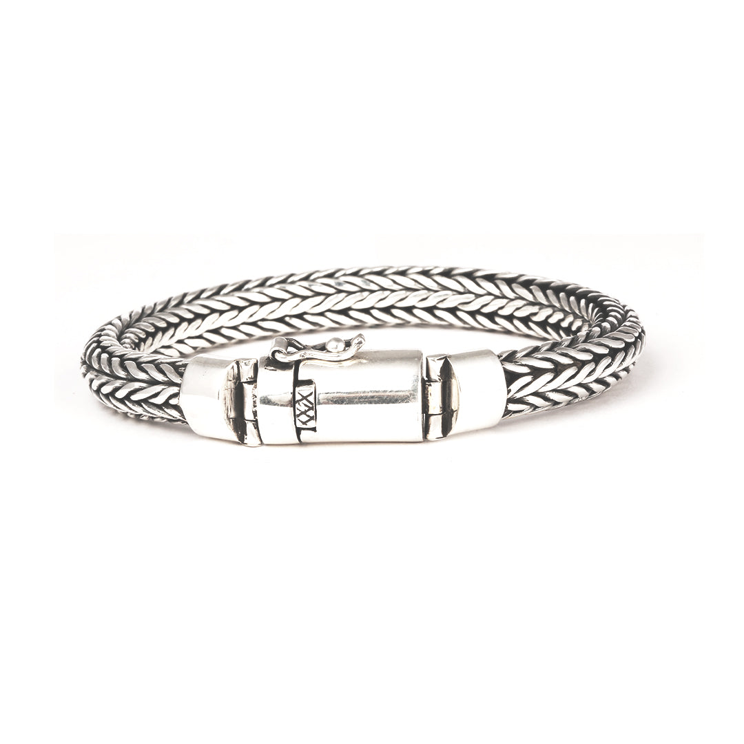 Balinese 10mm Bold D-Shape Tulang Naga Silver Bracelet