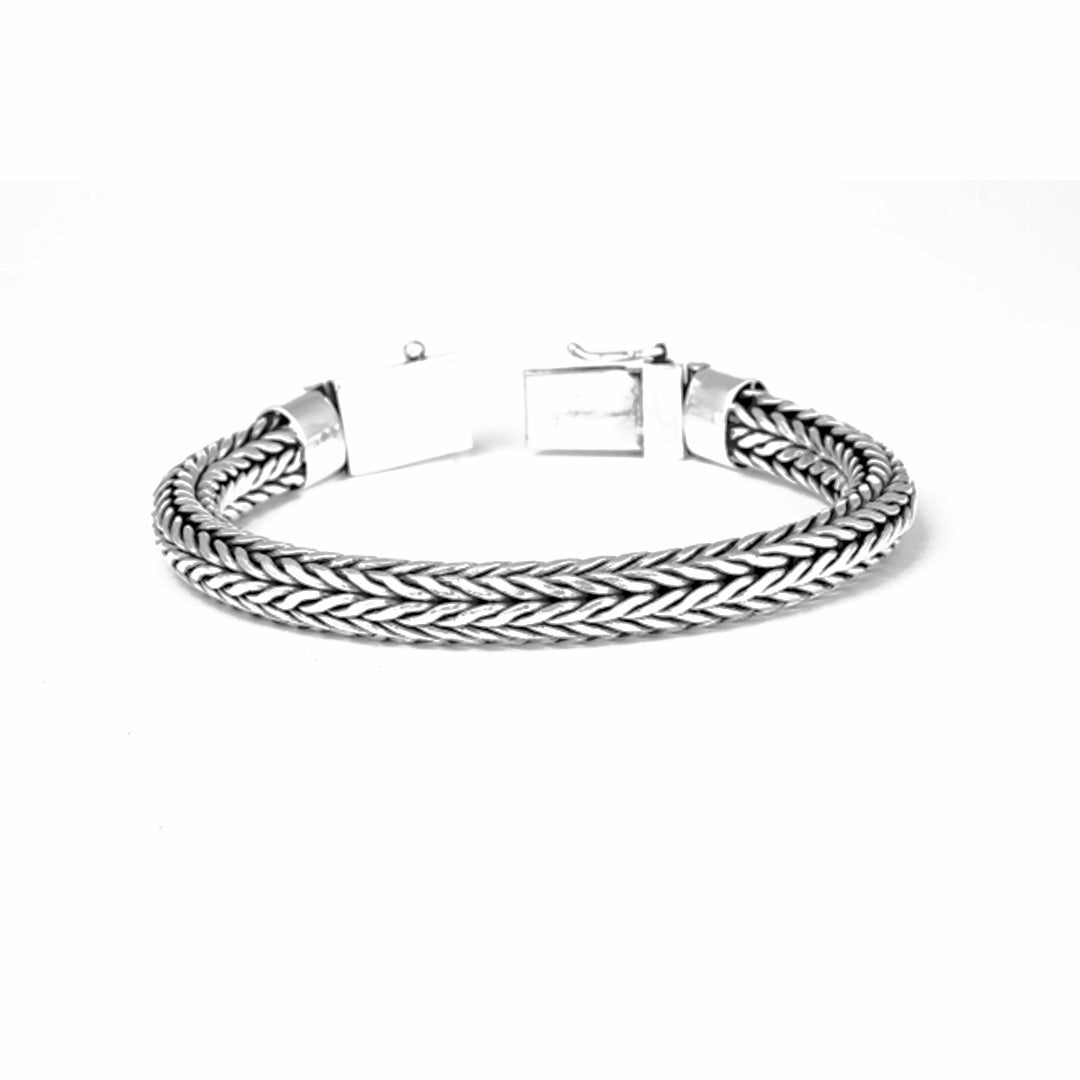 Balinese 10mm Bold D-Shape Tulang Naga Silver Bracelet