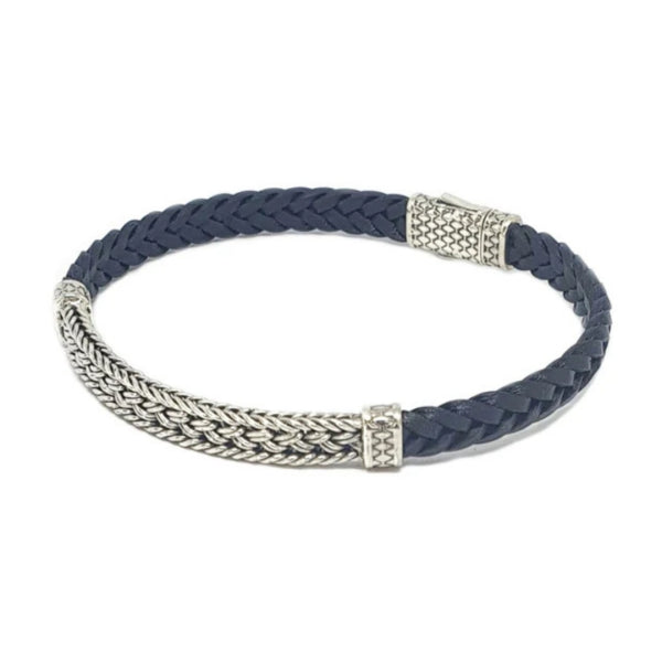 Signature Woven Leather Bracelet in Solid Sterling Silver