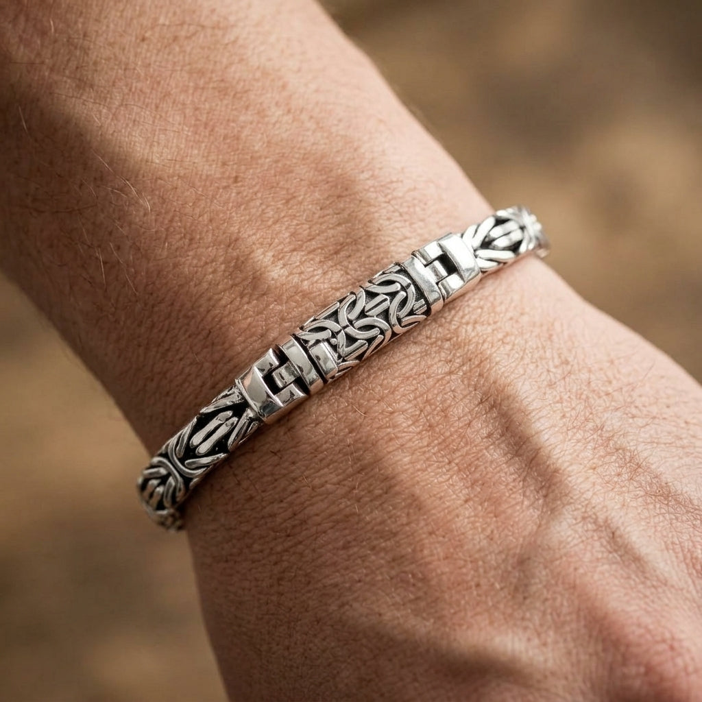 Bali Flat Byzantine Sterling Silver Bracelet