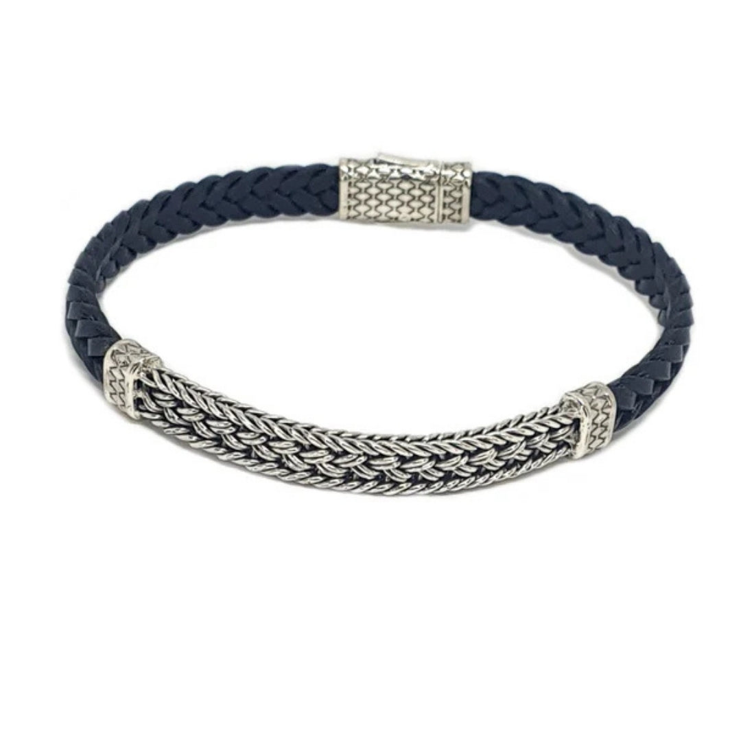 Signature Woven Leather Bracelet in Solid Sterling Silver