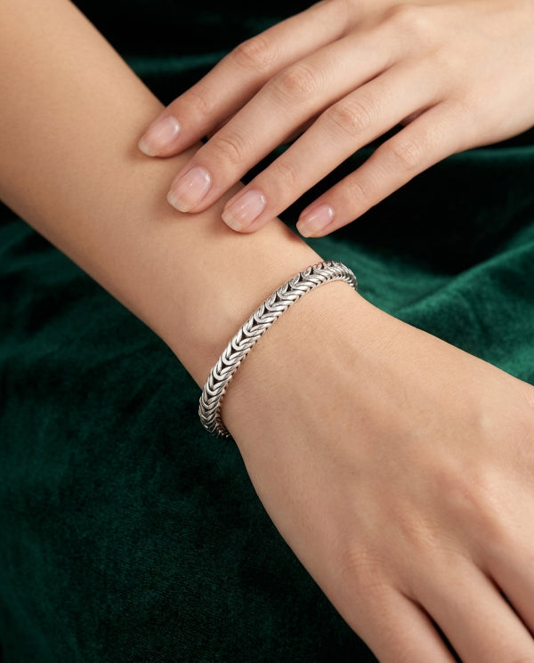 Borobudur Link Chain Bracelet, 8mm Solid Sterling Silver