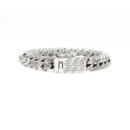 Sterling Silver Cuban Link Bracelet with Motif – 12mm Wide