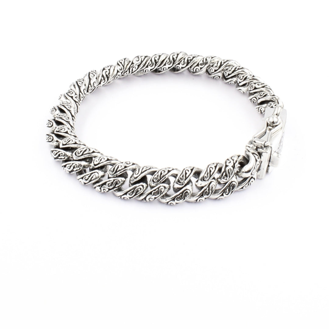 Sterling Silver Cuban Link Bracelet with Motif – 12mm Wide