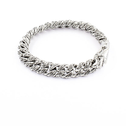 Sterling Silver Cuban Link Bracelet with Motif – 12mm Wide