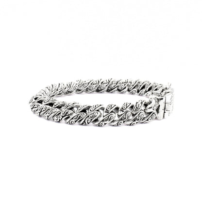 Sterling Silver Cuban Link Bracelet with Motif – 12mm Wide