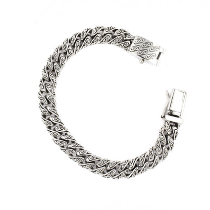 Sterling Silver Cuban Link Bracelet with Motif – 12mm Wide