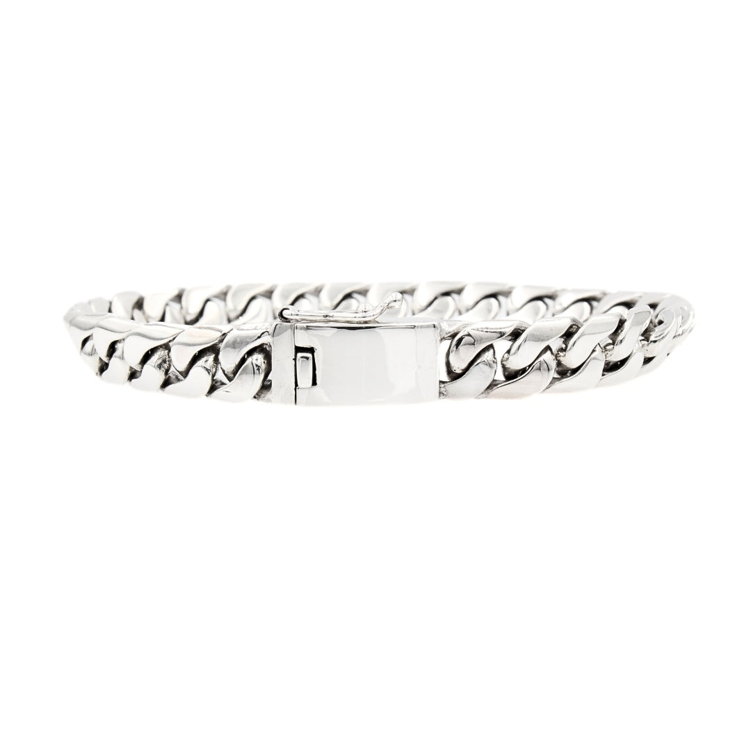 Balinese 10mm Flat Cuban Link Silver Bracelet