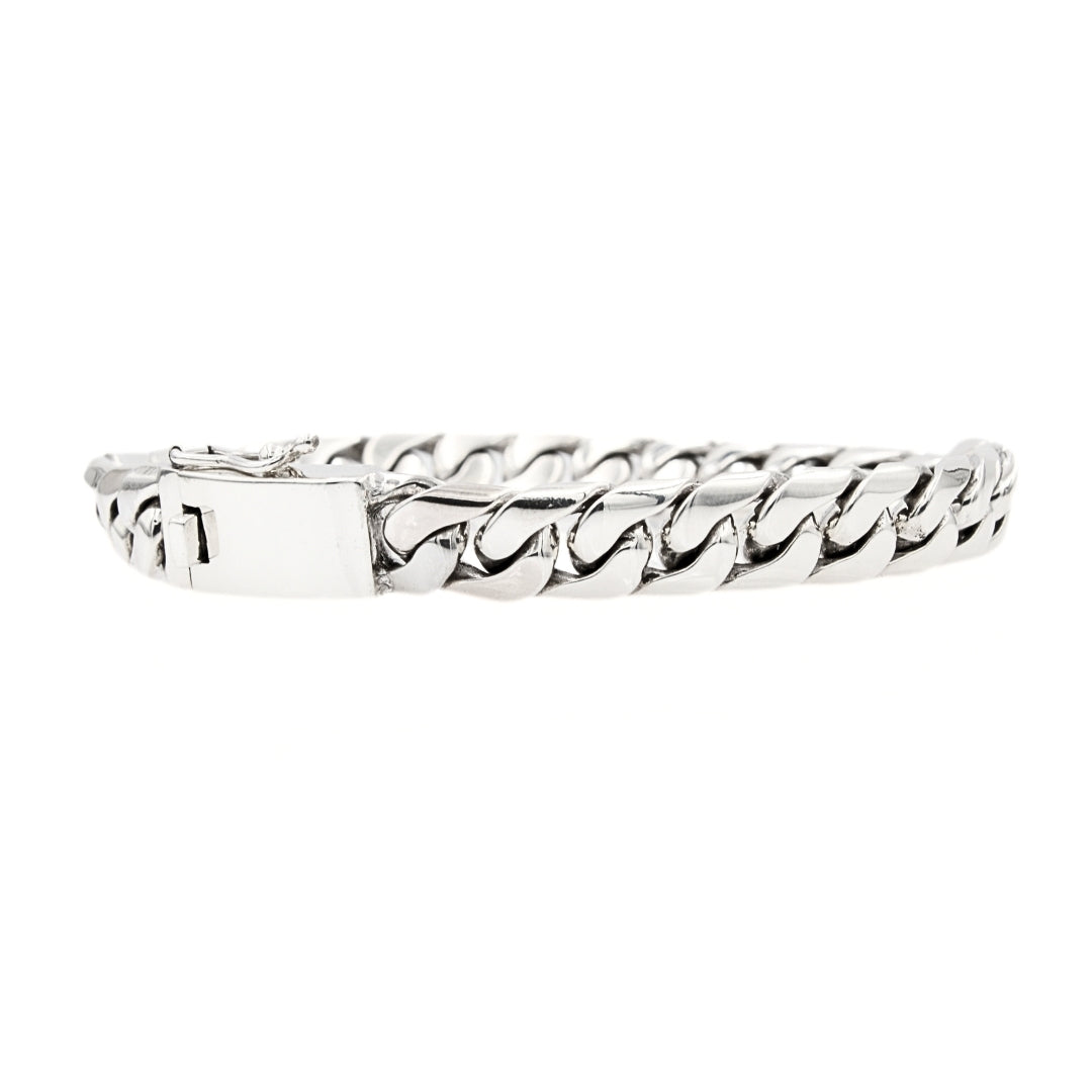 Balinese 10mm Flat Cuban Link Silver Bracelet