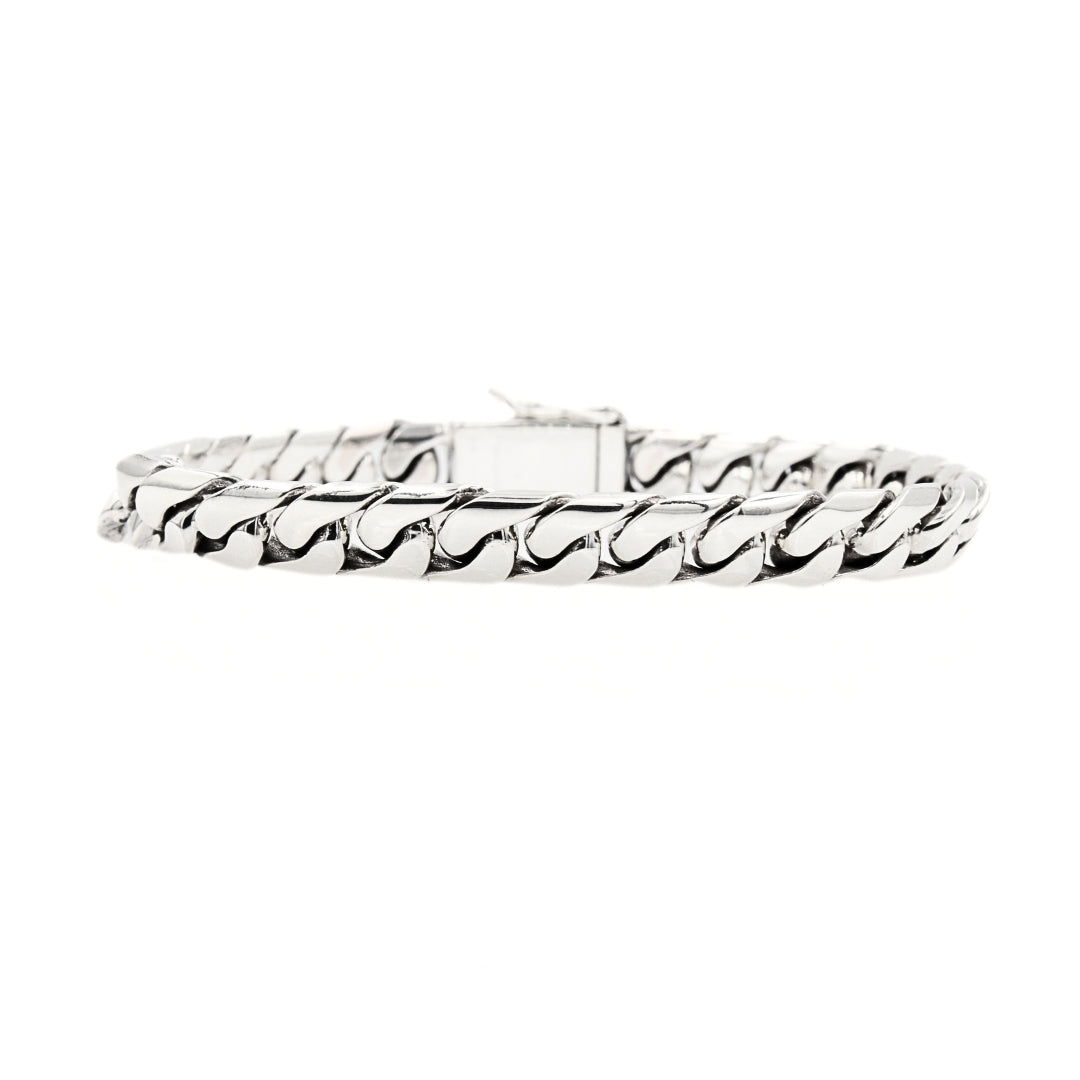 Balinese 10mm Flat Cuban Link Silver Bracelet