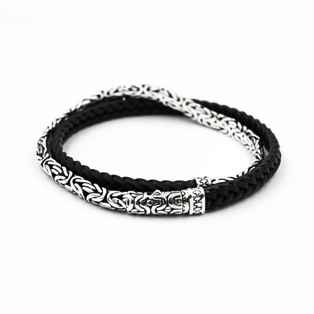 Borobudur Silver Leather Double Bracelet