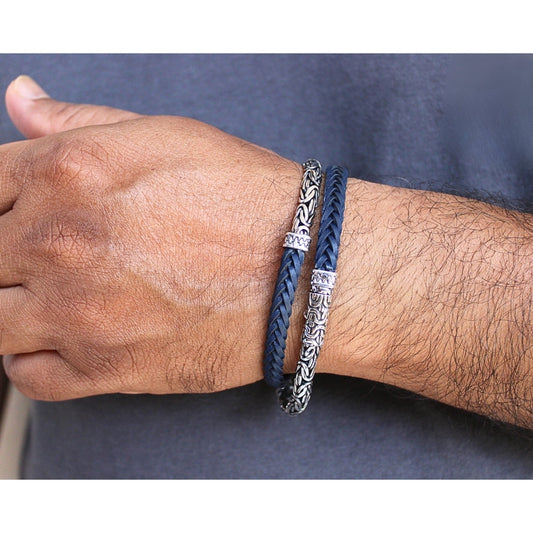 Borobudur Silver Leather Double Bracelet