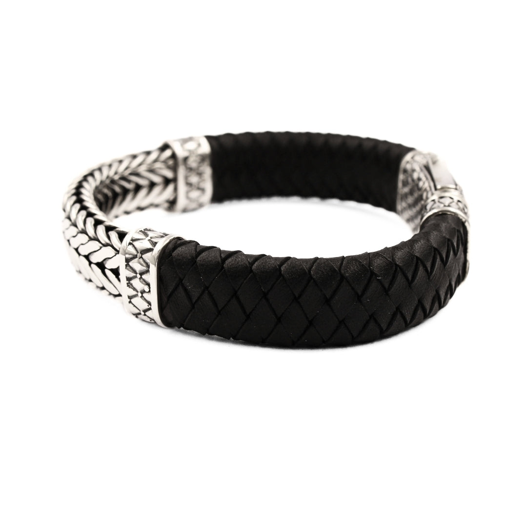 Woven Leather and Sterling Silver Bracelet, Crafted in Bali