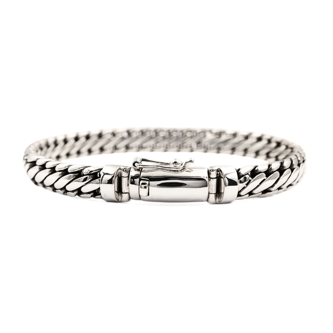 Handmade Sterling Silver Bali Ben Bracelet: Artisan Link Chain, 8mm