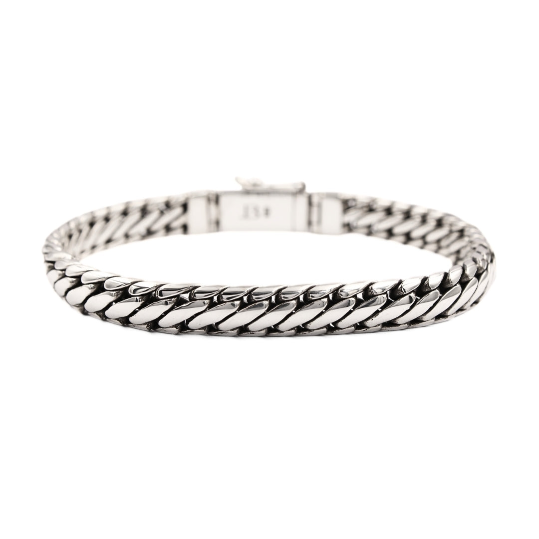 Handmade Sterling Silver Bali Ben Bracelet: Artisan Link Chain, 8mm