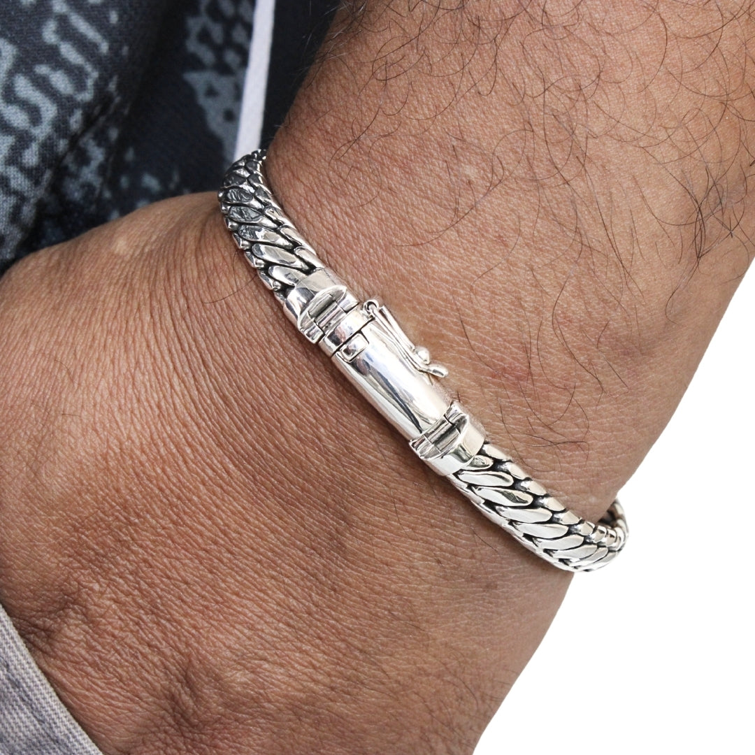 Handmade Sterling Silver Bali Ben Bracelet: Artisan Link Chain, 8mm