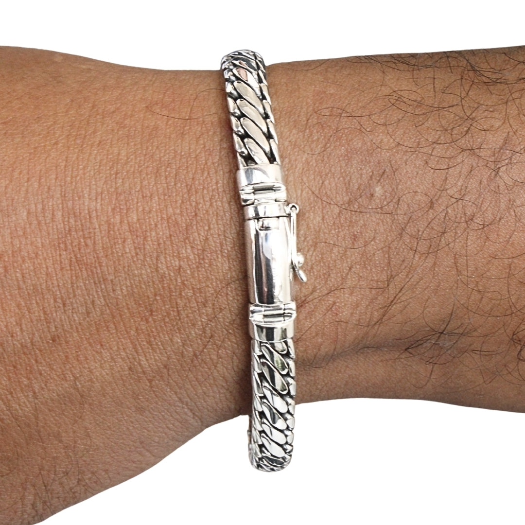 Handmade Sterling Silver Bali Ben Bracelet: Artisan Link Chain, 8mm