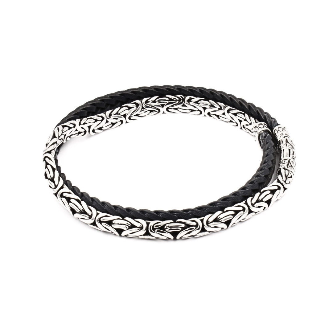 Borobudur Silver Leather Double Bracelet