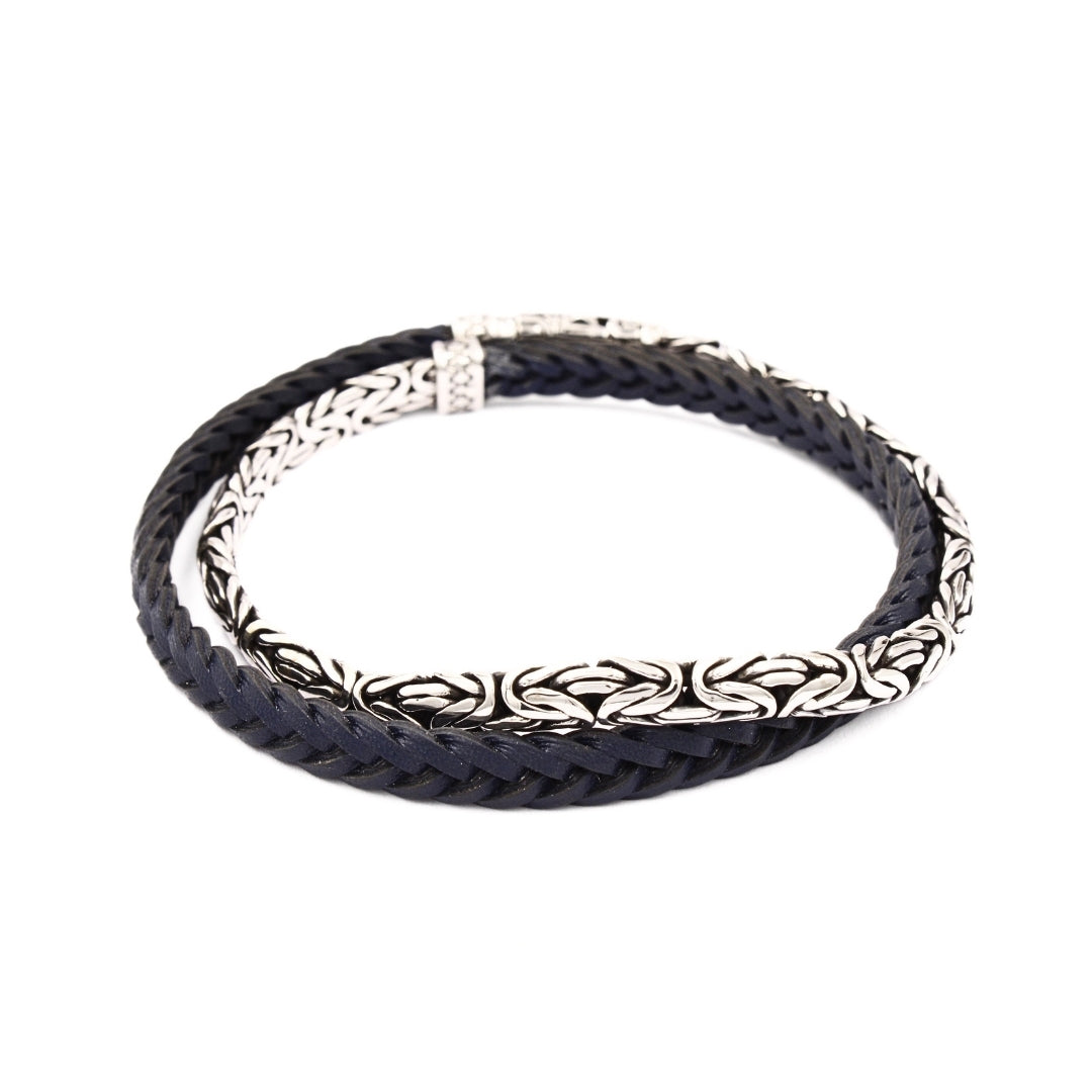 Borobudur Silver Leather Double Bracelet