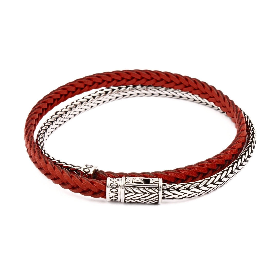 Tulang Naga Silver Leather Double Bracelet