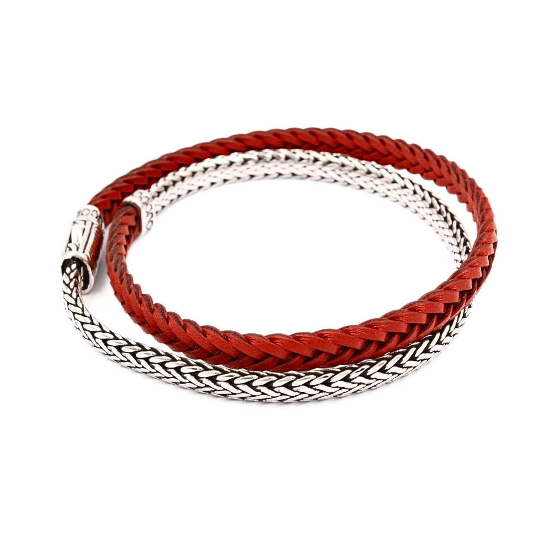 Tulang Naga Silver Leather Double Bracelet