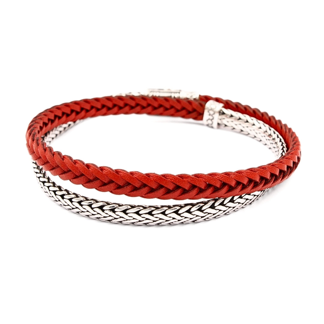 Tulang Naga Silver Leather Double Bracelet