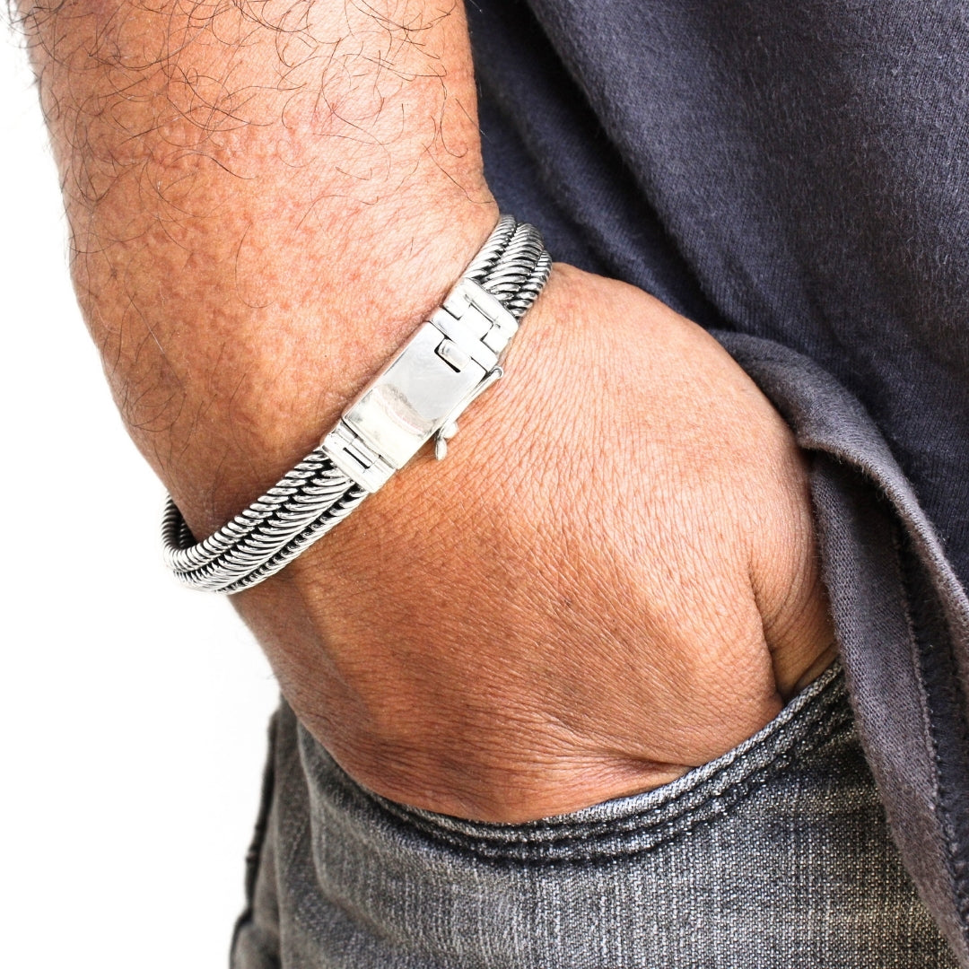 Men's Sterling Silver Bracelet 10mm - Edwin