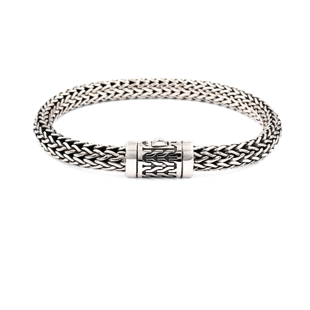 Balinese 8mm Sumbu Kompor Tulang Naga Silver Bracelet