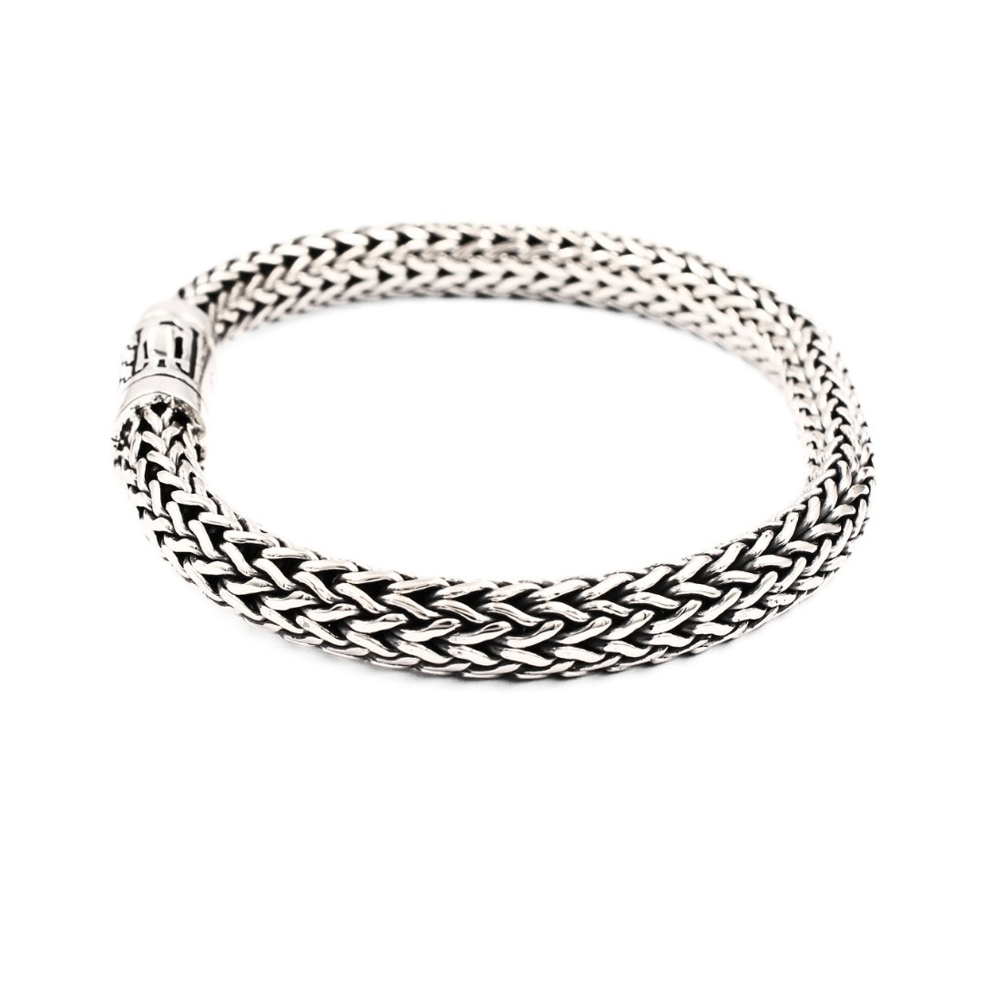 Balinese 8mm Sumbu Kompor Tulang Naga Silver Bracelet