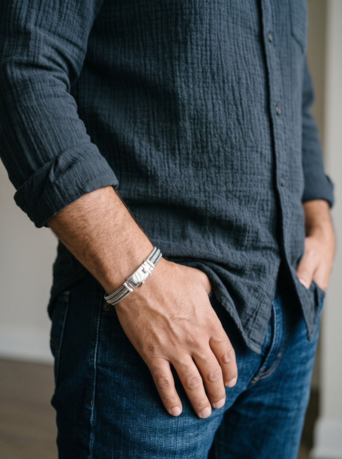 Men's Sterling Silver Bracelet 10mm - Edwin
