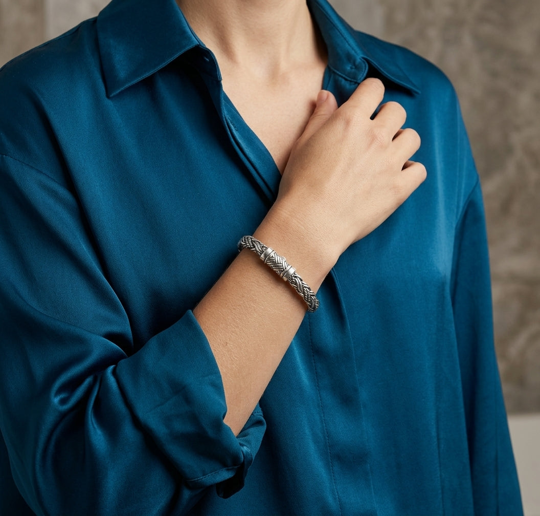 Padian Dua Tali Air 8mm Sterling Silver Bracelet