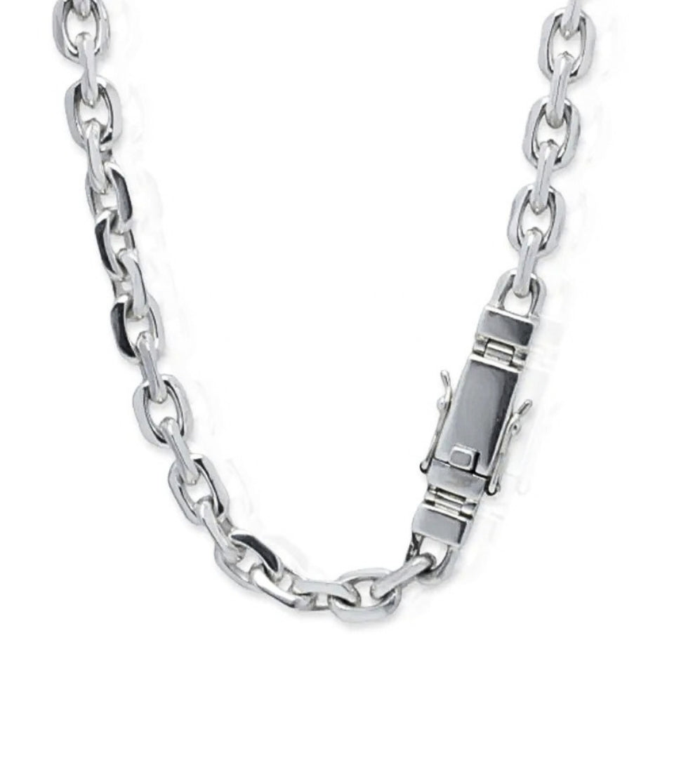 Artisan Anchor Link Necklace in Solid Sterling Silver