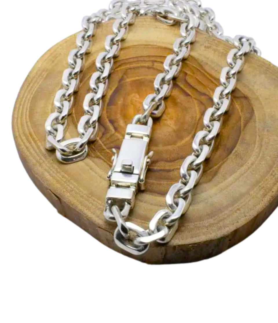 Artisan Anchor Link Necklace in Solid Sterling Silver
