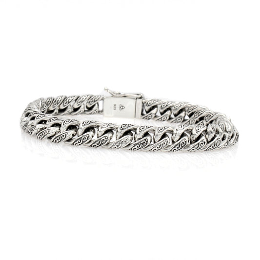 Sterling Silver Cuban Link Bracelet with Motif – 10mm Wide