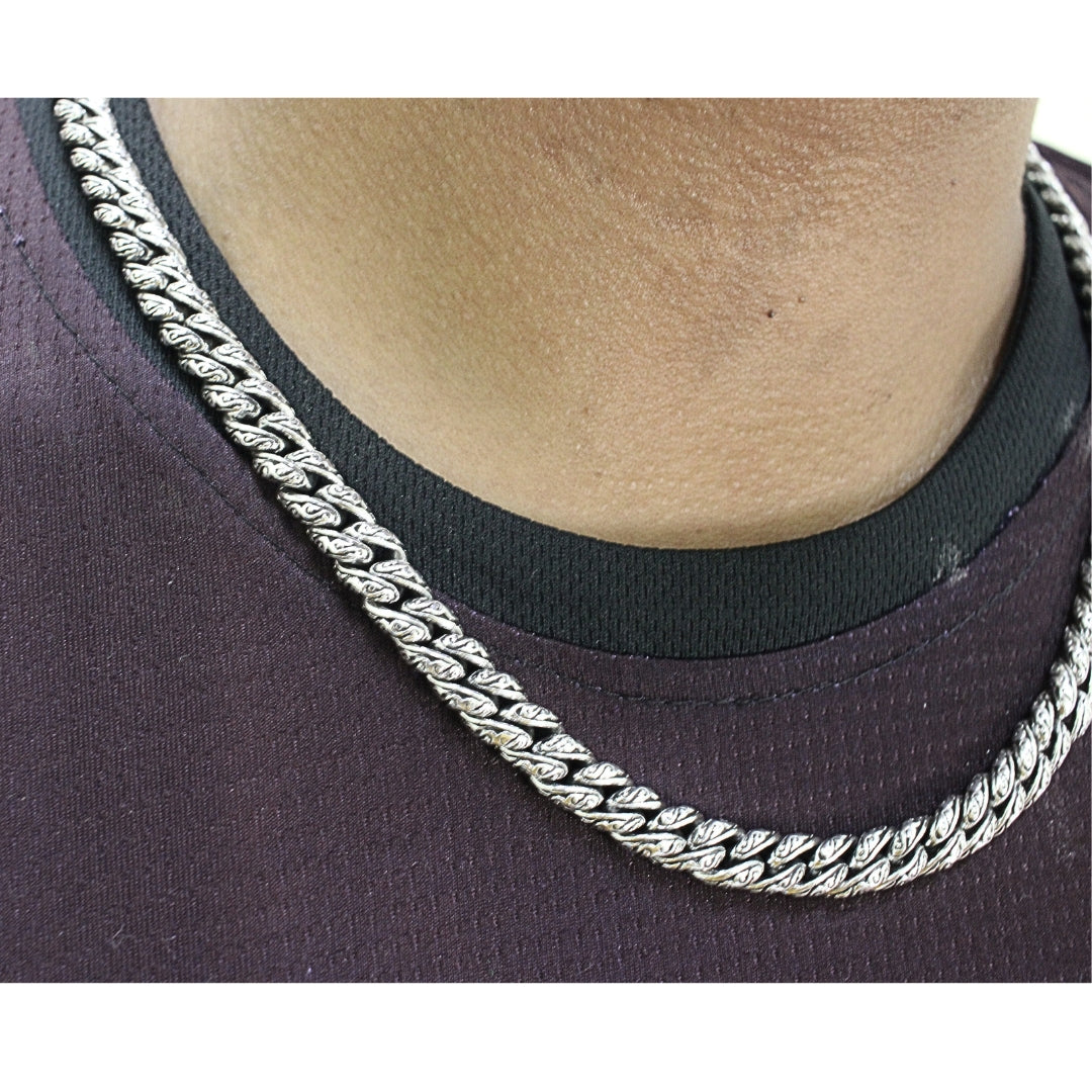 Sterling Silver Cuban Link Necklace with Motif – 8mm Wide