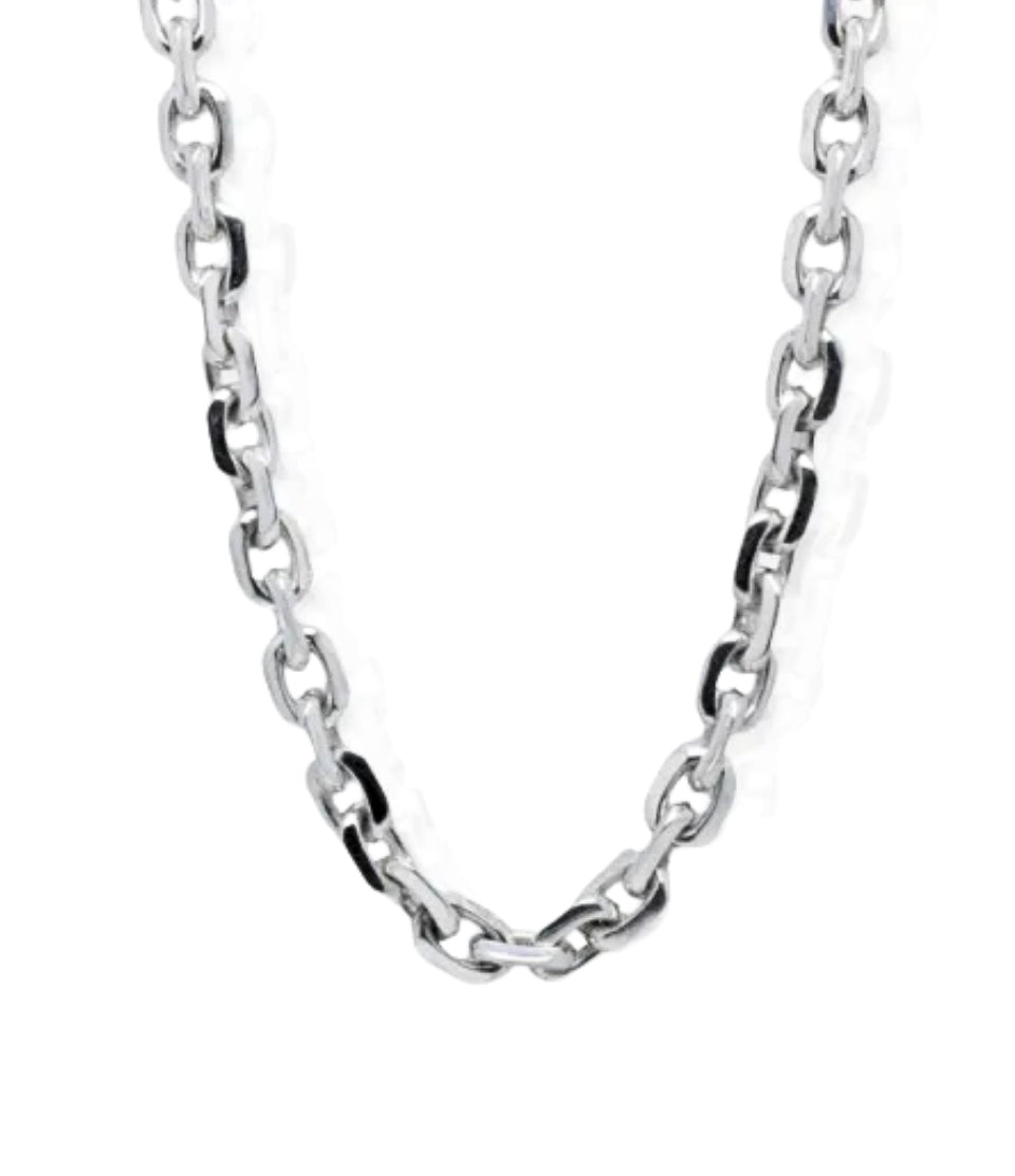 Artisan Anchor Link Necklace in Solid Sterling Silver
