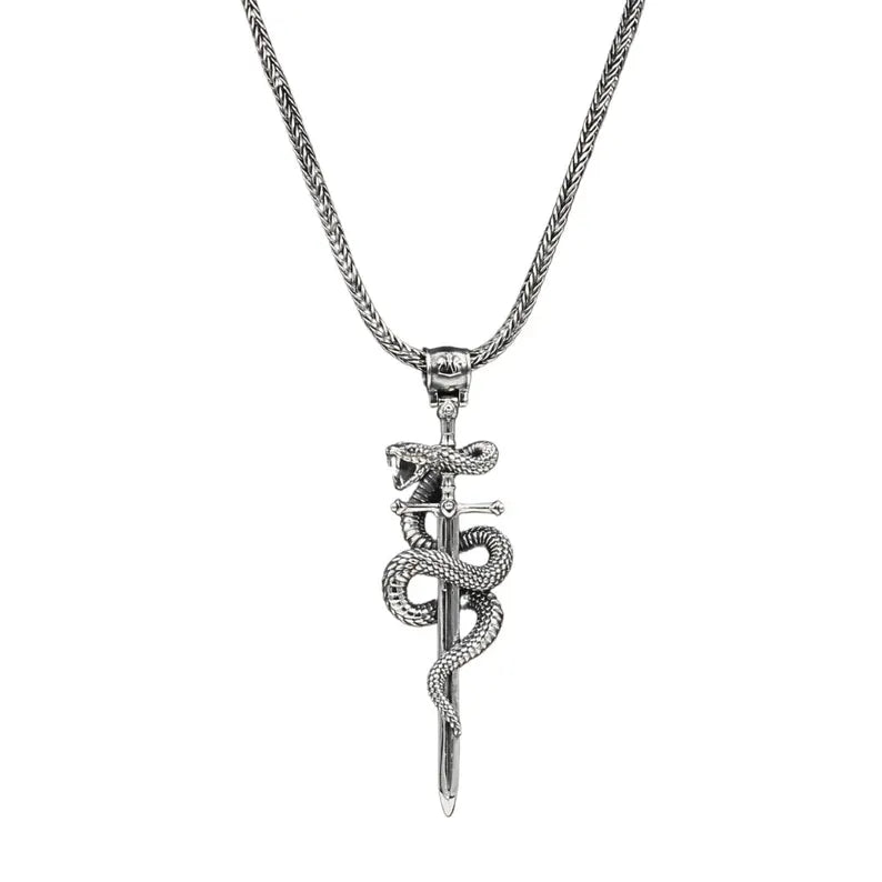 Sterling Silver Snake Pendant: Balinese Artisan Amulet Necklace