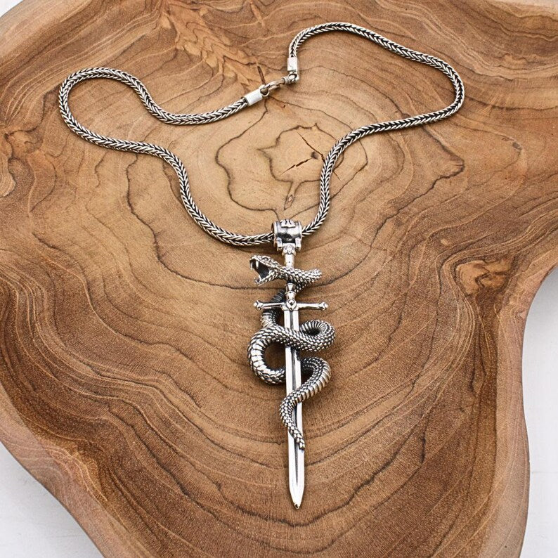 Sterling Silver Snake Pendant: Balinese Artisan Amulet Necklace