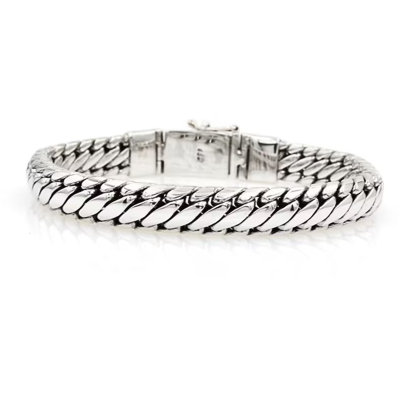 Handmade Sterling Silver Bali Ben Bracelet: Artisan Link Chain, 8mm