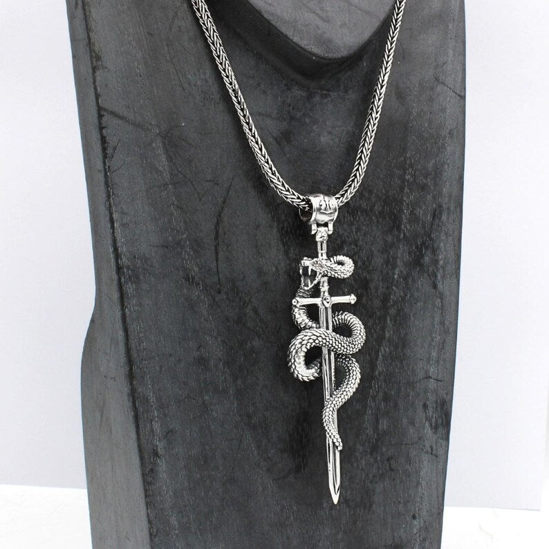Sterling Silver Snake Pendant: Balinese Artisan Amulet Necklace