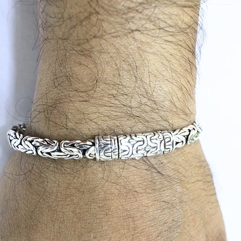 Handmade Bali Borobudur Byzantine Bracelet – Sterling Silver Chain Bracelet 6mm Wide