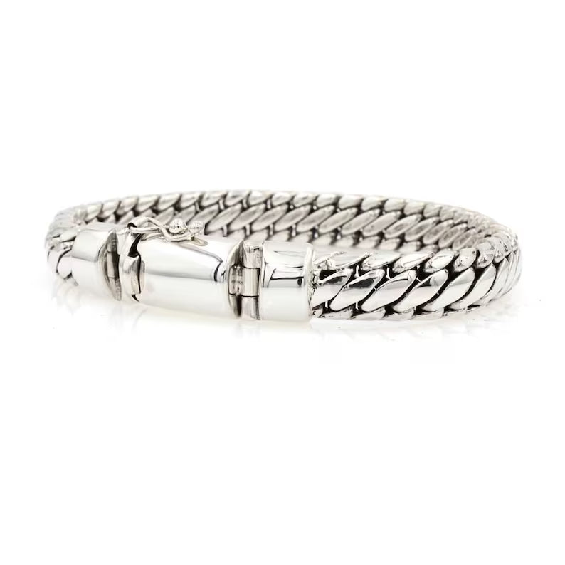 Handmade Sterling Silver Bali Ben Bracelet: Artisan Link Chain, 8mm