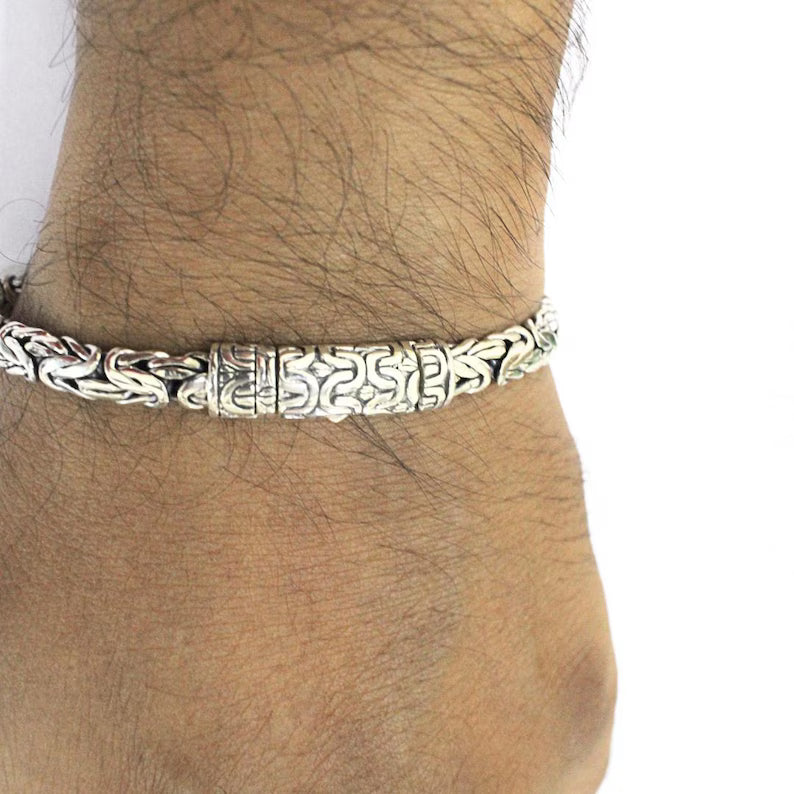 Handmade Bali Borobudur Byzantine Bracelet – Sterling Silver Chain Bracelet 6mm Wide