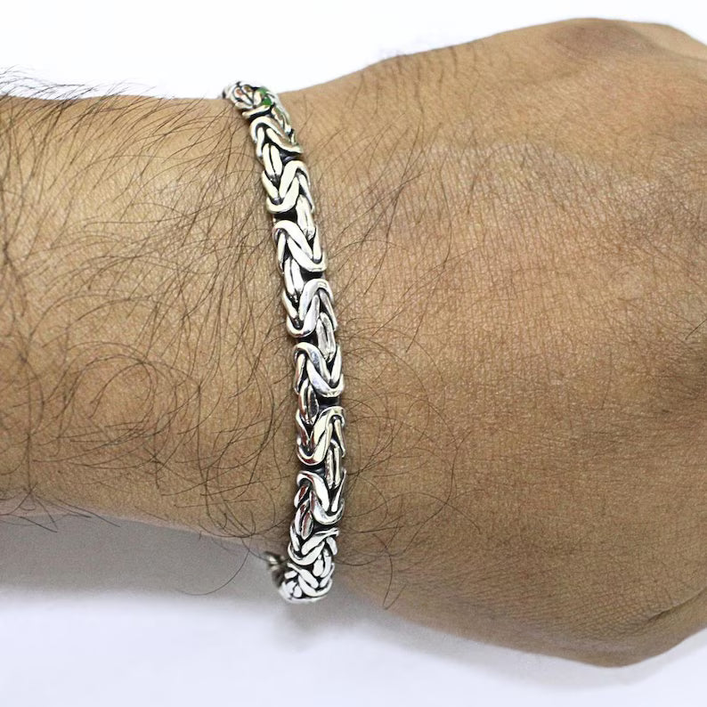 Handmade Bali Borobudur Byzantine Bracelet – Sterling Silver Chain Bracelet 6mm Wide