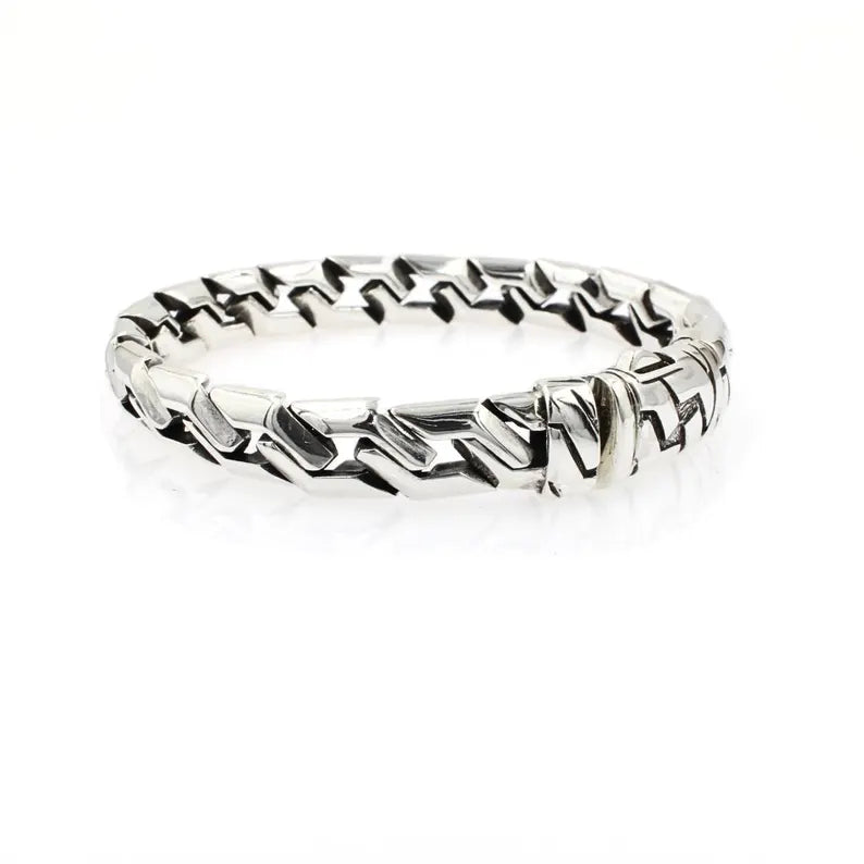 Sterling Silver Cuban/Curb Zigzag Bracelet Handmade in Bali for Men and Women