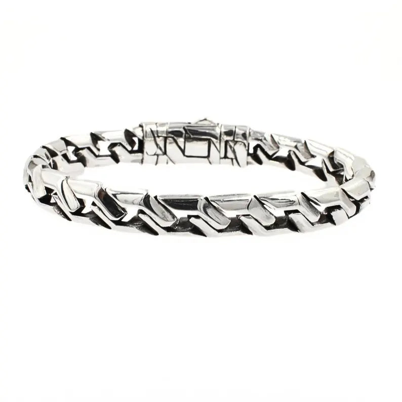 Sterling Silver Cuban/Curb Zigzag Bracelet Handmade in Bali for Men and Women